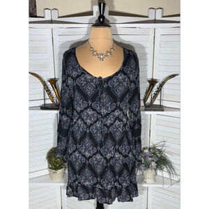 R & B Hippie boho mini dress paisley pattern black gray floral plus size 3X